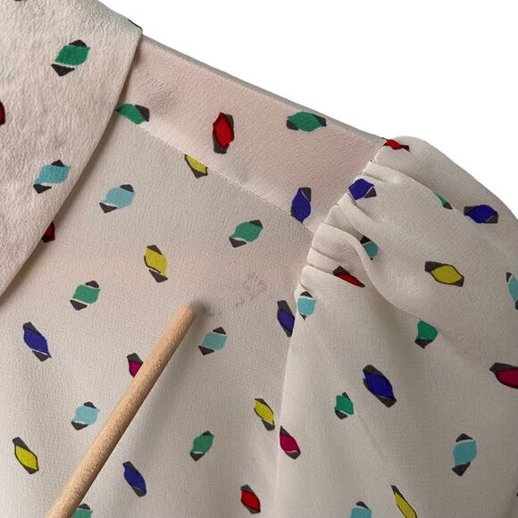 Kate Spade Peter Pan Collar Cream Silk Abstract Print Blouse in Size 8 - Picture 8 of 8